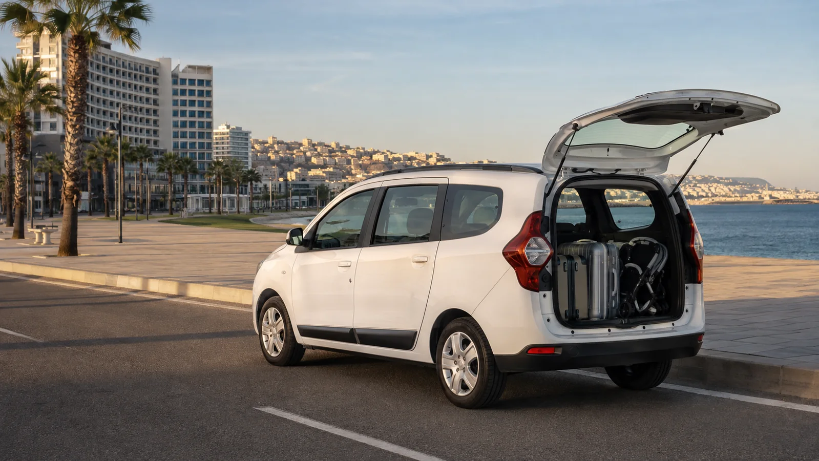 Dacia Lodgy de location familiale sur la Corniche de Tanger
