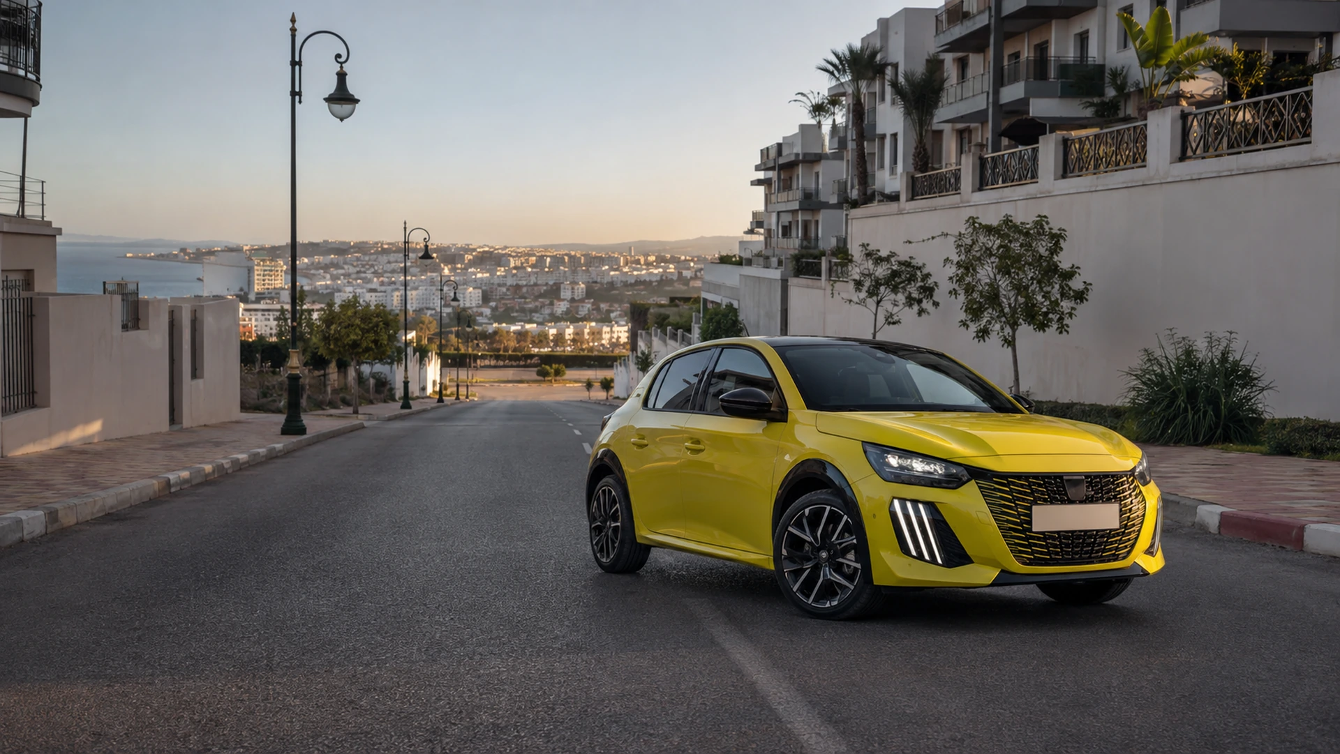 Peugeot 208 hybride de location dans le secteur de Tanja Balia à Tanger