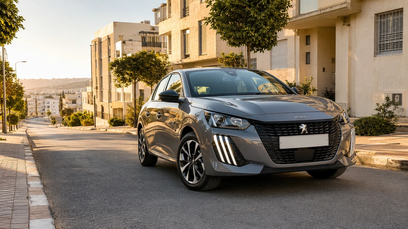 Peugeot 208 à Val Fleuri à Tanger pour illustrer la location de voiture